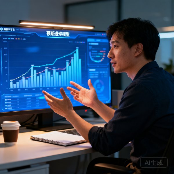 数据科学家刘心在屏幕前展示预期进球模型